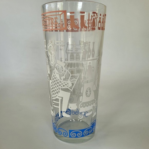 Vintage General Store Drinking Glass Embossed Pink White Blue Mid Century - Picture 11 of 12